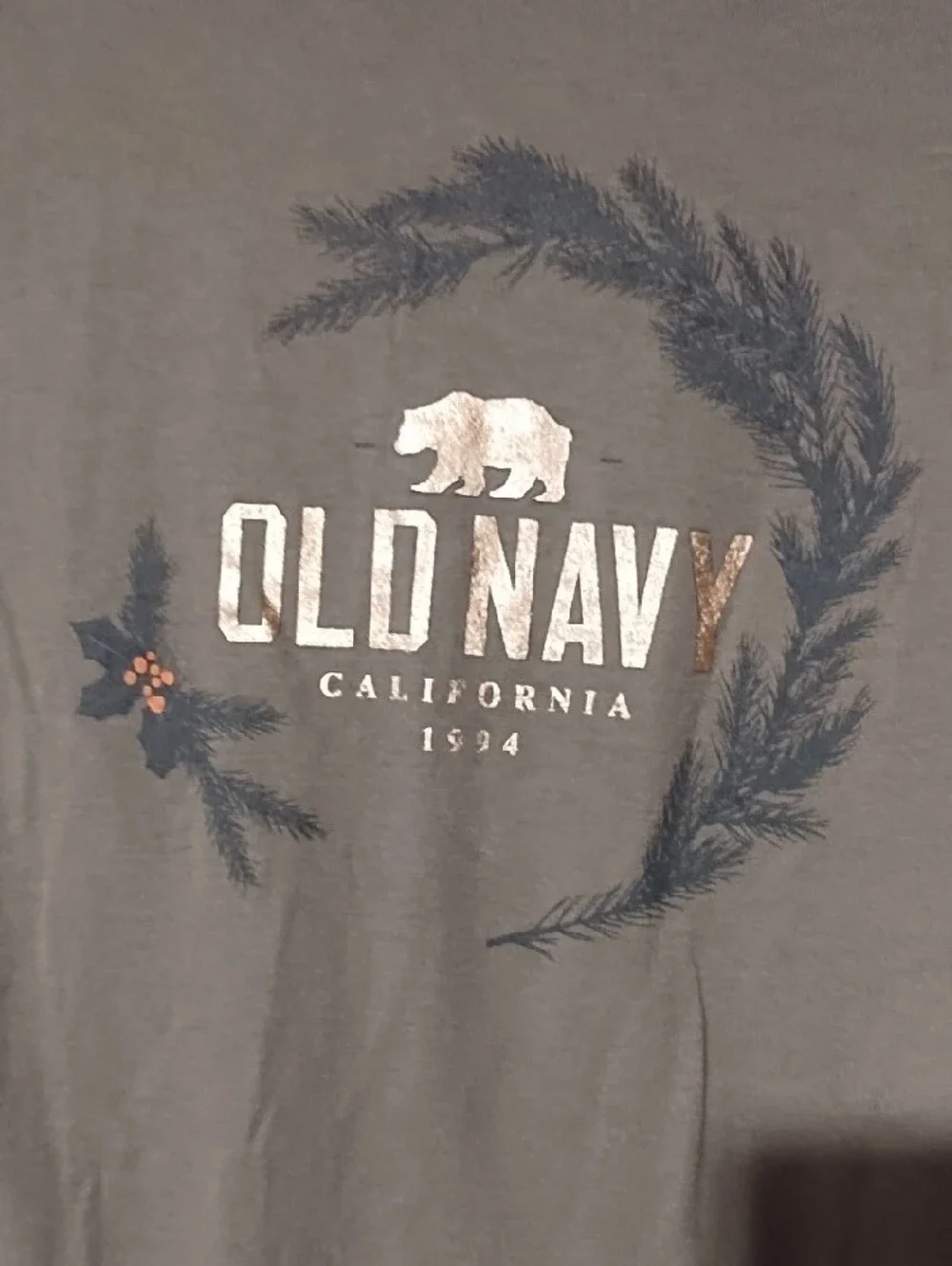Old Navy Olive Green Short Sleeve Logo Tee with Metallic Accents Girls 14-16 EUC